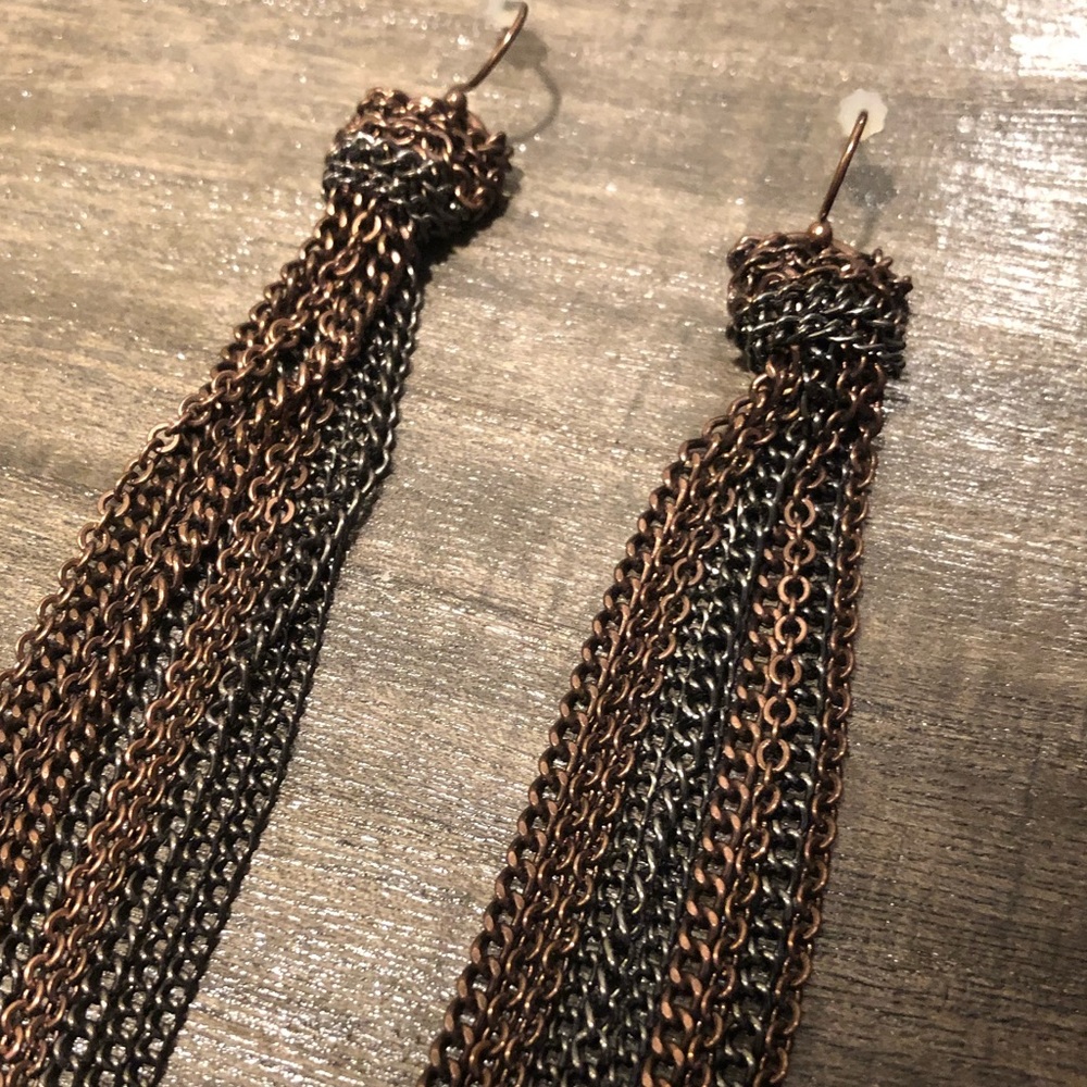 Mixed metals chain tassel statement earrings
